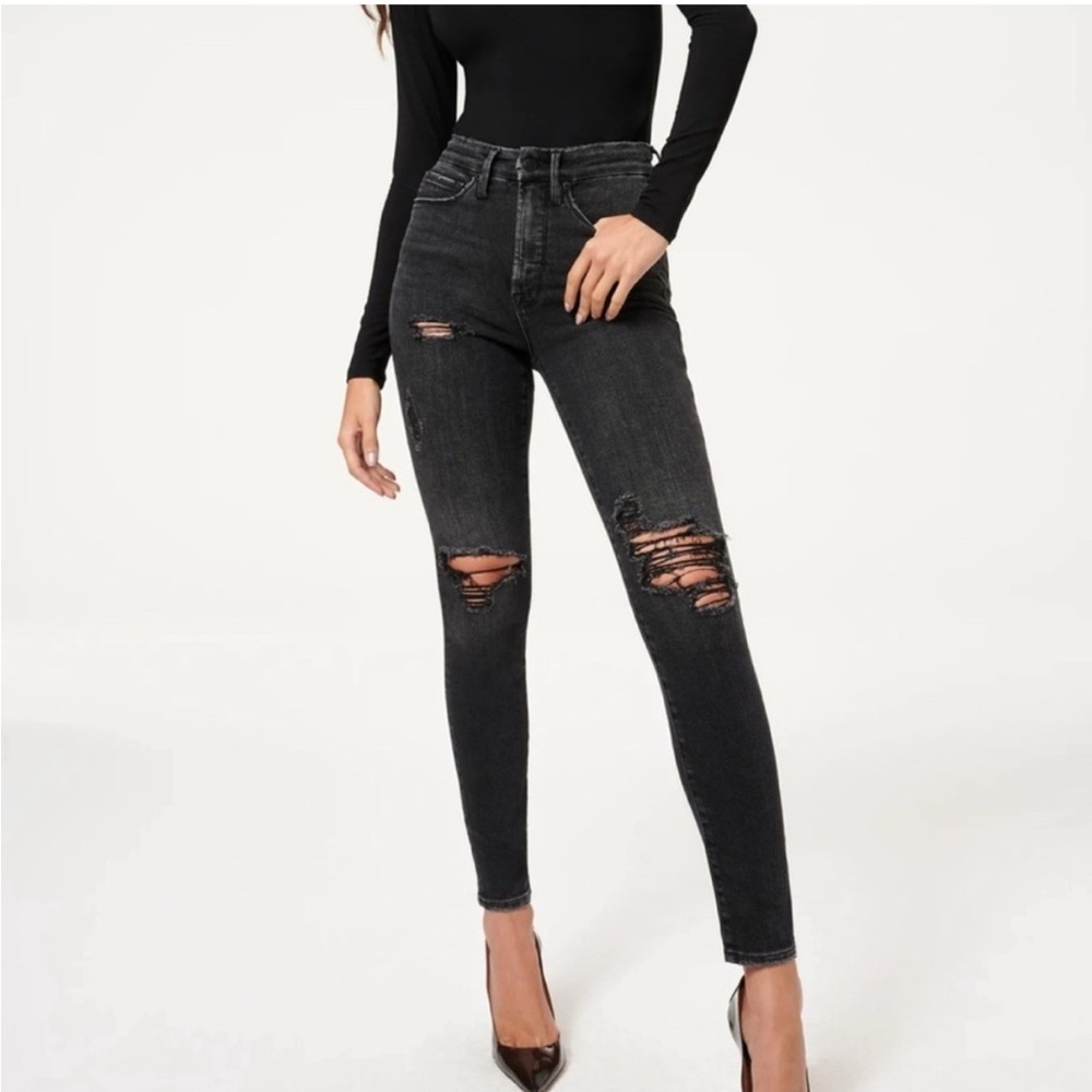 Good American Black Ripped Skinny Jeans